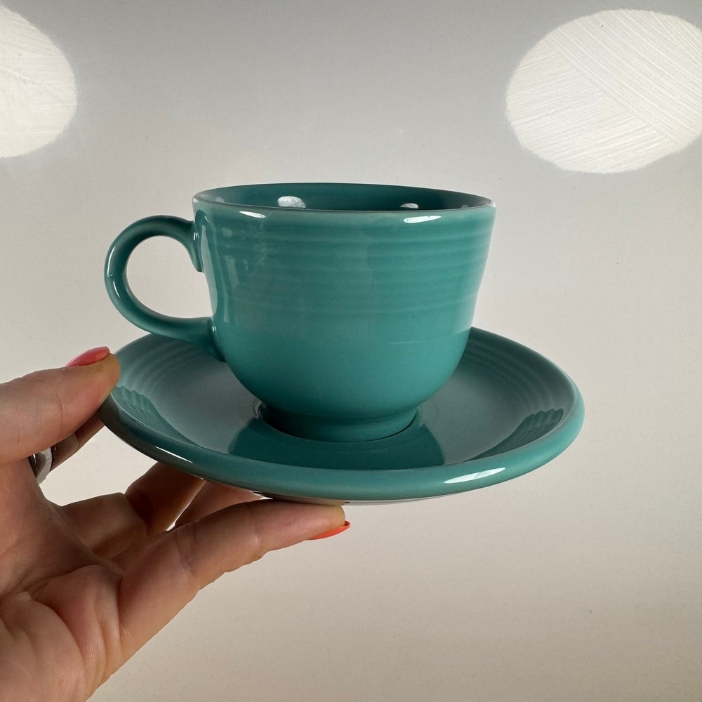 Fiesta Turquoise Cup and Saucer Set Homer Laughlin Fiestaware Made in USA Blue